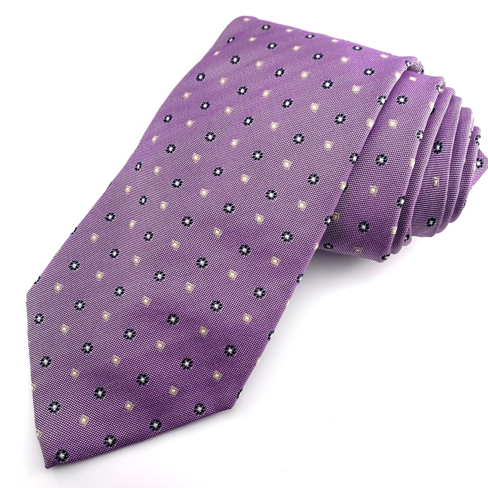 Trussini Cravatte Mens Tie Violet with Floral Geometric Repp 100% Silk Necktie